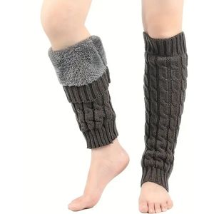 Daity 1 paar elegante, warme damessokken met pluchen details - comfortabel, verdikt gedraaid ontwerp, winterkoudebestendige laarzensokken (Donkergrijs)