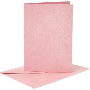Kaarten en enveloppen, afmeting kaart 10,5x15 cm, afmeting envelop 11,5x16,5 cm, roze, parelmoer, 4sets