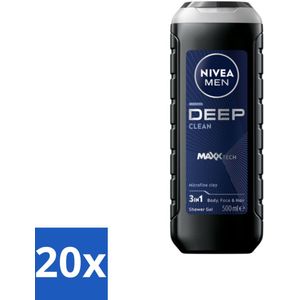 20 x NIVEA MEN - Douchegel - Deep Clean 3-in-1 - 500 ml - Douchegel - Diepe Reiniging - Microklei - Mannelijke Geur - Huidverzorging