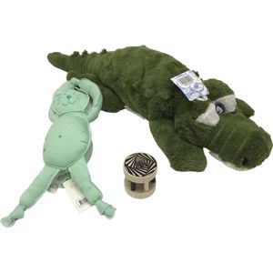 pluche knuffel Krokodil 65 cm muziekdoos kat 40 cm baby rammelaar kraam cadeau  kraampakket