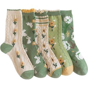 Leuke Vintage Bloemen Patroon Katoen Crew Sokken - Tiener Meisjes Mooie Ruffle Frilly Lace Sokken - Dames Collectie