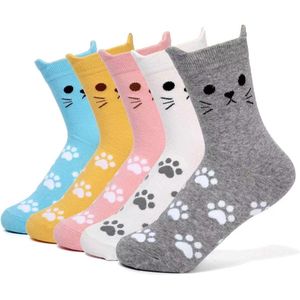 Fashion Sokken - Kitten - 5 Paar - Maat 36-40 - Novelty Animal Socks - Dames sokken - Kleurrijke sokken met schattige kat - Casual katoenen sokken - Tieners - Vrouwen - Volwassenen - Leuk Sokken