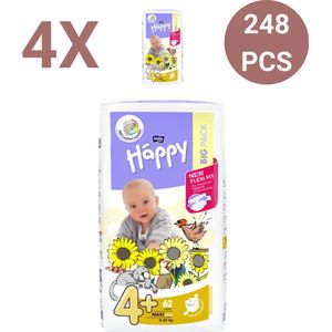 Bella Baby Happy Luiers Maat 4 Maxi Plus 9-20 kg (62 stuks per pak), pak van 4 combo,vochtindicator, Flexi Fit, premium kwaliteit luiers - 248 Stucks