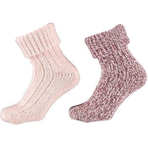 4-Pack Warme Wollen Huissokken 124357001 Van Apollo - Dames - Roze / Rood - 35-38