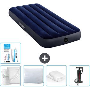 Intex Luchtbed - 1-Persoons - 76 x 191 x 25 cm - Blauw - Inclusief Hoeslaken - Kussen - Pomp - Reparatieset en Kussenbeschermer