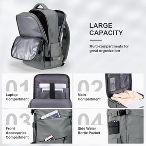 Reisrugzak, voor dames, 40 liter, handbagage, vak voor 15,6 inch (39,6 cm) laptop, cabinemaat, USB-oplaadaansluiting