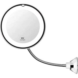 Make-upspiegel met ledlicht - 360 graden draaibaar - flexibele zwanenhals - 10-voudige vergroting - reis- en thuisgebruik - badkamermake-upspiegel - wit .