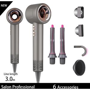 Föhn - Haardroger - Haardroger Met Diffuser - Haardroger Krullen - 1600 Watt - Ionische Föhn - 6 Onderdelen - Grey