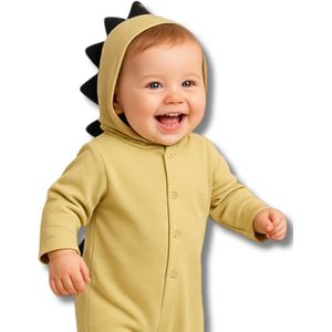 BoefieBoef Baby Boxpakje Dinosaurus - Baby Onesie Jumpsuit Geel - Kruippak - Dierenpak - Pyjama - 6-18 maanden - Romperer, Boxpakje, Kruippak, Dierenpak, Pyjama – Baby's 6-18 maanden - jongens en meisjes - 100% Katoen - Drukknopen – Geel