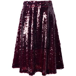 MIAMODA - Dames - Midirok A-lijn transparant met paillettenmotief - Fluweelrood - Maat 42