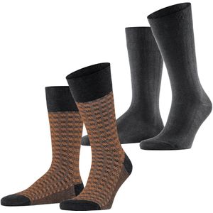 Esprit Houndstooth 2-Pack gedessineerd katoen multipack sokken heren grijs - maat 43-46