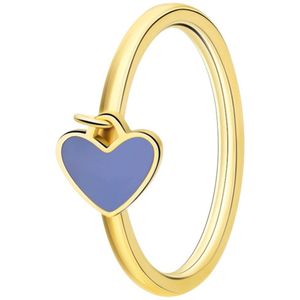 Lucardi Kinder Stalen goldplated ring met hart emaille lichtblauw - Ring - Staal - Goudkleurig - 14 / 44 mm