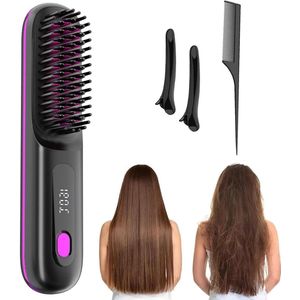 Verbeterde draadloze stijltangenborstel voor op reis - USB oplaadbaar - Anti-verbranding - Voor vrouwen en mannen