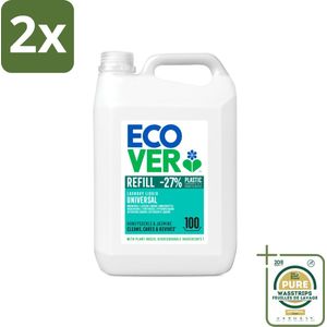Ecover - Vloeibaar wasmiddel - Universeel - Kamperfoelie & Jasmijn - 5 liter - 100 wasbeurten - Voordeelverpakking - 2 stuks - Plantaardig wasmiddel - Vlekkenverwijderaar