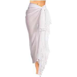 Omslagdoek Dames - 1 stuk - Wit - 110x180cm - sjaal met franjes - zonwerende blouse - sjaal - badpak cover-up - bikini wikkelrok