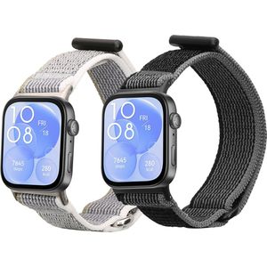 kwmobile Horlogebandjes geschikt voor Huawei Watch Fit 3 - 2 x Nylon Smartwatch bandje in zwart / donkergrijs / groen.