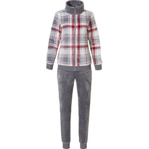 Pasha dames huispak fleece - maat 38 - Ruit - rood/grijs