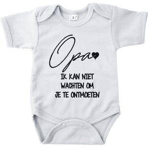 Baby romper met tekst zwangerschap aankondiging | Opa ik kan niet wachten om je te ontmoeten | Wit | korte mouw | maat 56 cadeautje zwangerschap aankondiging bekendmaking |Cadeautje 100% katoen.
