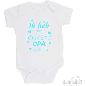 100% katoenen Romper "Ik heb de leukste OPA ooit!" Vaderdag Unisex Katoen Wit/aquablauw Maat 68/74