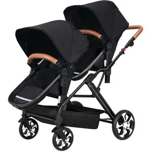 Mila Shop Tweeling buggy - Duo Buggy - Duo kinderwagen - Incl. 2 omvormbare zitjes & reiswiegjes - Geschikt voor 1 0f 2 kindjes vanaf geboorte tot 22KG - Zwart