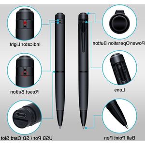 1080p bewakingscamera stift met audio-opname en bewegingsdetectie - 64 GB mini-camera pen voor vergaderingen en studies