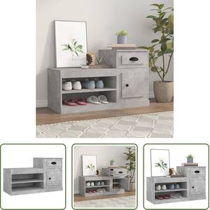 The Living Store Schoenenkast - Betongrijs - 100 x 42 x 60 cm - Duurzaam hout - Hoge en lage kast