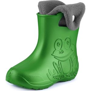 Ladeheid LA-CA-FrogButton Kinder Regenlaarzen - Rubber - met Binnenschoen - EVA - Wasbare Binnenschoen – Smaragdgroen/Grijs -22/23