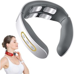 Nekmassager, nieuwe nekmassager voor nekpijn met 4-kops ontwerp, elektrisch verwarmde cervicale wervelkolommassage, pijnverlichting voor thuis, op kantoor en op reis (wit)