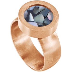 Quiges RVS Schroefsysteem Ring Rosékleurig Mat 18mm met Verwisselbare Grijze Vlokjes Schelp 12mm Mini Munt