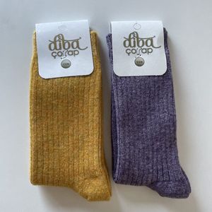 Lams Wollen Sokken 2 Paar in Geel en Paars Maat 36-38