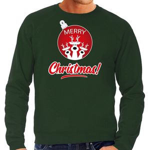 Rendier Kerstbal sweater / Kerst trui Merry Christmas groen voor heren - Kerstkleding / Christmas outfit L
