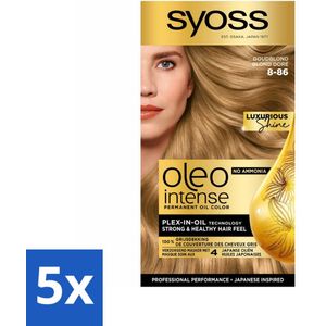 5 x SYOSS - Oleo Intense 8-86 Golden Dark Blond - Haarverf - Zonder Ammoniak - Grijsdekking - Langdurige Kleur - Haarverf - Permanent Haarkleuring - Grijsdekking - Zonder Ammoniak - Olie-formule