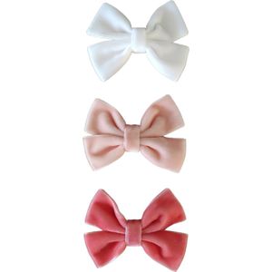 Haarspeldjes Meisje - Haarspeld Setje Strik Fluweel - Haaraccessoires Meisje - Haarknipjes Meisje - Wit - Peach Pink - Oudroze
