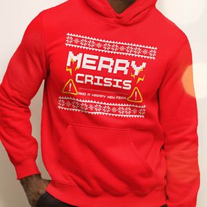 Foute Kerst Hoodie Rood Merry Crisis & A Happy New Fear XS