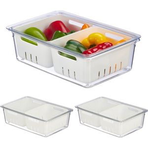 Relaxdays koelkast organizer - set van 3- koelkast bakjes - fruit bakjes - voorraadkast