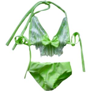 Maat 56 Bikini zwemkleding NEON Groen met franje badkleding baby en kind fel groen