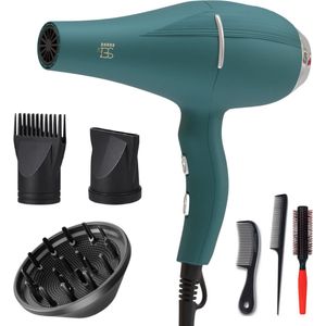 BAESS Föhn met diffuser - 5 Standen - Ionische Haardroger met Borstel - Coolshot - 2200W - Haarföhn - Krullen - Hair dryer - Groen