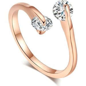 24/7 Jewelry Collection Ring Diamantjes Verstelbaar - Verstelbare Ring - Rosé Goudkleurig