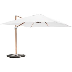 Oviala - Parasol van 3x3m en 4 verzwaarde tegels met wit houten effect