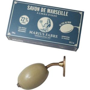 Groene Marseillezeep (Savon de Marseille) zeepbol wandhouder 290 gram - zonder palmolie en plasticvrij verpakt - Natuurlijk pure Marseille zeep - vegan - dierproefvrij - zonder chemische toevoegingen