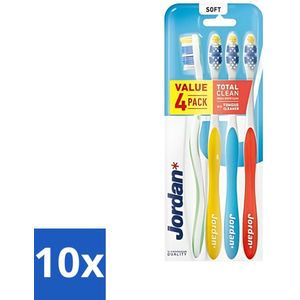 Jordan - Total Clean - Tandenborstels Soft - 4 Tandenborstels - Bulkverpakking - 10 stuks