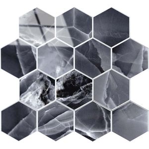 Zelfklevende Mozaïek Steenstrip Hoogglans Hexagon Onyx Antraciet