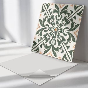 Wallfluent Vinyl Wandpaneel - Bloemenpatroon met bladeren Zelfklevend Wandpaneel - 50 cm x 50 cm - Groente PVC wandpaneel - Set van 4 - Vierkant Wandbekleding Vinyl - Bloemen Wandpaneel - PVC Muurpaneel - Wandpaneel Keuken en Badkamer