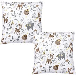 JGS ® Kinderkussensloop Set met Dubbelzijdig Patroon en Hotelsluiting - Wilde Dieren Design, 50x50 cm, 2 Stuks
