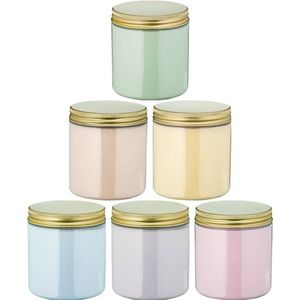 Scrubzout - 300 gram - set van 6 verschillende geuren - Gouden Deksel - Opium, Lavendel, Rozen, Amandel, Vanille en Eucalyptus - Hydraterende Lichaamsscrub - Cadeau