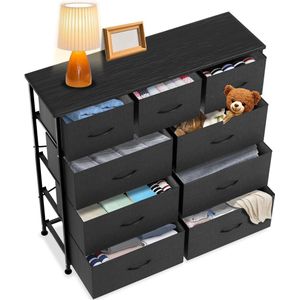 Ladekast Met 9 Stoffen Lades, Slaapkamerladekast, Opbergkast, Stoffen Ladekast, Metalen Frame, Stoffen Ladekast (Zwart)