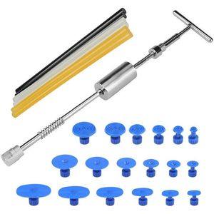 JGS Premium - 25-delige deuken reparatieset met deuktrekker, slide hamer en T-bar voor auto lichaam schadeverwijdering - inclusief 18 deuken verwijderingstabs + 6 Hot Glue Sticks - hagel schadeverwijderaar