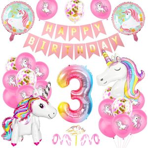 Eenhoorn verjaardagsset 3 jaar - Unicorn versiering - Feestartikelen eenhoorn - Eenhoorn feestdecoraties - Verjaardagsversiering eenhoorn - Eenhoorn verjaardagsfeest - Eenhoorn ballonnen - Eenhoorn slingers - Eenhoorn taartdecoratie