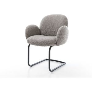 Sledestoel Nube-Flex met armleuning sledemodel rond zwart bouclé zilver grijs pocketveer kern