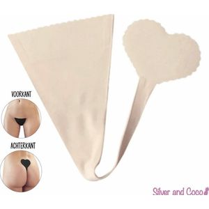 SilverAndCoco® - Plak String Naadloos / Seamless Onderbroek Dames / Zacht Brazilian Slipje / Naadloos Stretch Ondergoed Vrouw / Strings Dames Lingerie Broekje Slip - Nude / Beige Small S